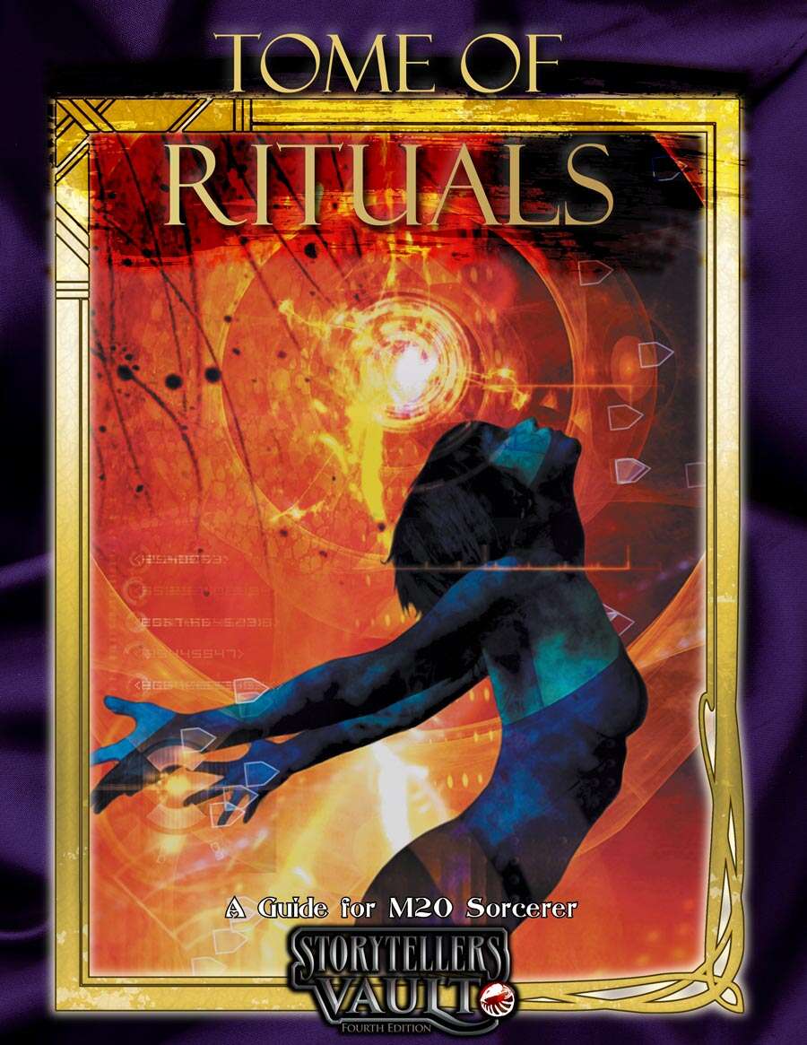 Tome of Rituals cover featruing a woman dancing before an orange background.